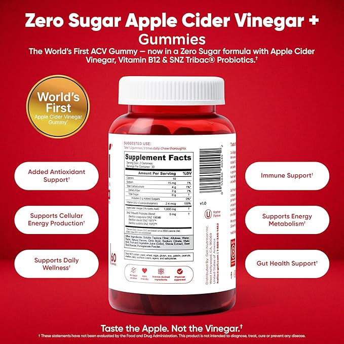 Goli Zero Sugar 6 Pack Bundle - World's First 3-in-1 Pre Post Probiotic Apple Cider Vinegar with Vitamin B12 and Probiotics to Address Bloating Ashwagandha &amp L-Theanine Vitamin D Gummies