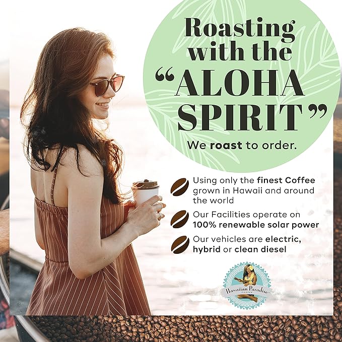 Hawaiian Paradise Coffee 100% Kona Coffee 8oz Bag Whole Bean Kona Roast Made in USA in Small Batches from Sustainably Grown Arabica Beans Pure Estates