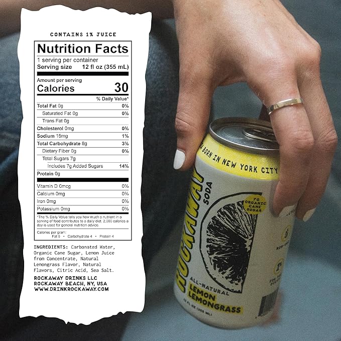ROCKAWAY Lemon Lemongrass Soda Drinks - Low calorie drinks made from Real Fruit Juice All Natural - Soda Pop Drinks Gluten Free Vegan GMO Free - 12oz (12 Pack)