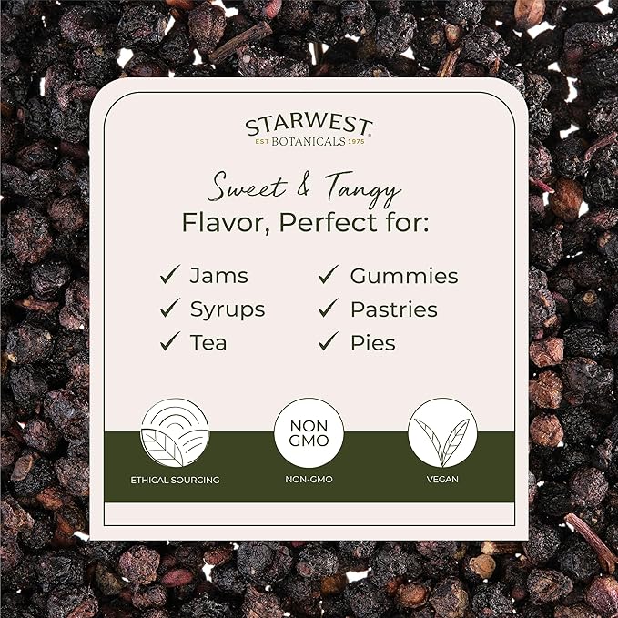 Starwest Botanicals Organic Elderberries - Dried Elderberries for Syrup Tea Gummies &amp Jam Certified Kosher Non-GMO - Bulk 2 lb Bag