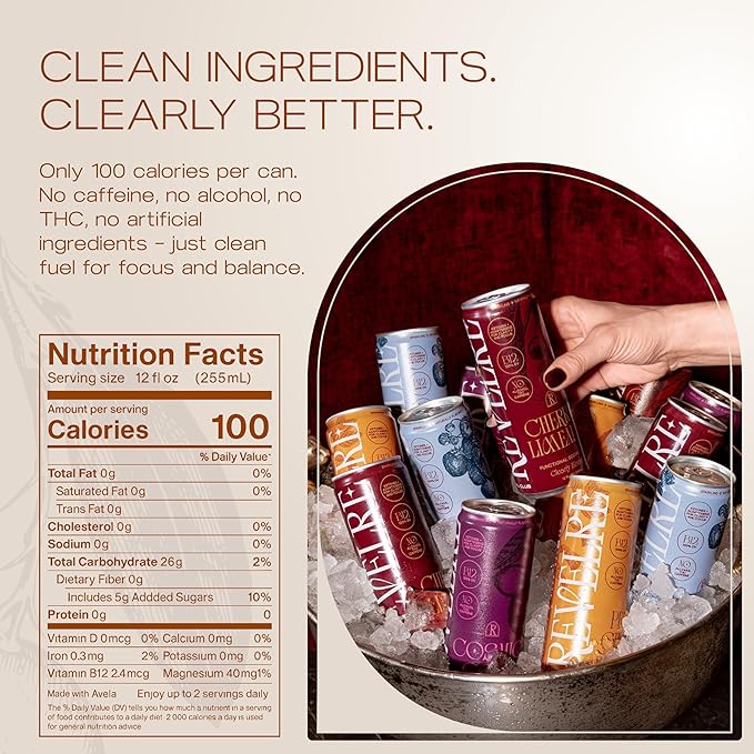 Revelre Functional Social Tonic with Ketones and Adaptogens - Mindful Blend for Focus and Calm - Ketones Magnesium B12 Reishi &amp Cordyceps Mushrooms - Non Alcoholic - Peach Ginger 12 oz (4 Pack