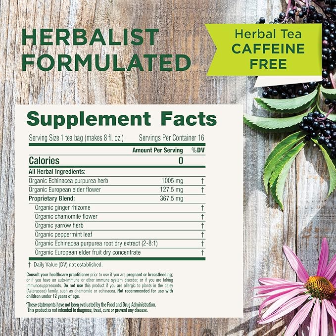 Traditional Medicinals Tea Organic Echinacea Plus Elderberry Boosts the Immune System 96 Tea Bags (6 Pack)