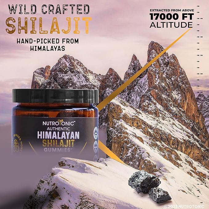 Organic SHILAJIT Gummies by NutroTonic | Cane Sugar Free Sweetened by Organic Manuka Honey | Clean Formula | Natural Fulvic &amp Humic Acid | Heart &amp Brain Cellular Health | 30 Healthy Gummies