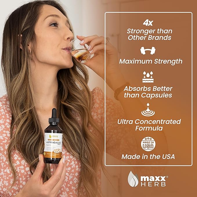 Maxx Herb Astragalus Root Extract - Max Strength Liquid Tincture Absorbs Better Than Capsules or Powder for Immune Support and Mental Clarity - 4 Bottles 4 Oz Each (240 Servings)