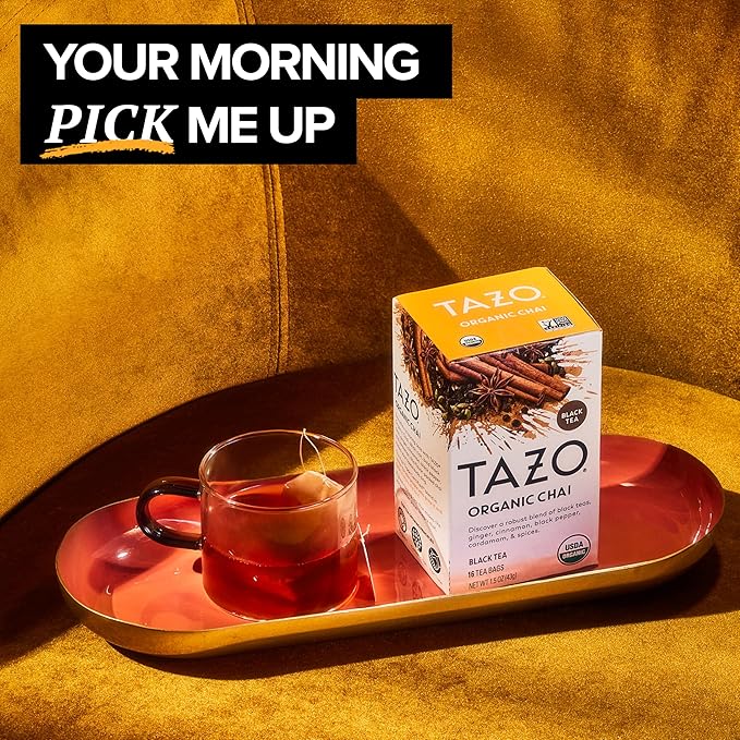 TAZO Organic Chai Black Tea Bags Blend of Black Teas Ginger Cinnamon Black Pepper &amp Cardamom 96 Total Tea Bags (16ct - Pack of 6)