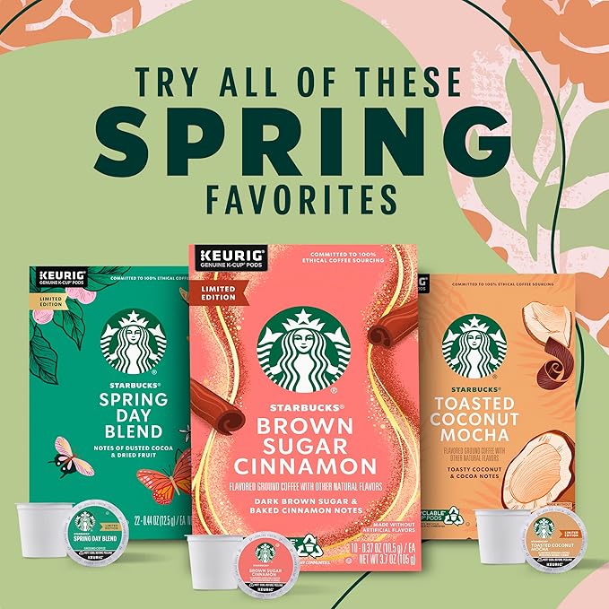 Starbucks K-Cup Coffee Pods Flavored Hot or Iced Coffee Brown Sugar Cinnamon 60 Keurig Pods