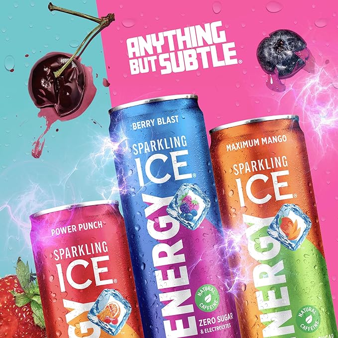 Sparkling Ice Energy Variety 12Pk. Energy Drinks with Vitamins + Antioxidants Zero Sugar Berry Blast Maximum Mango Power Punch flavors. 12 fl oz cans.