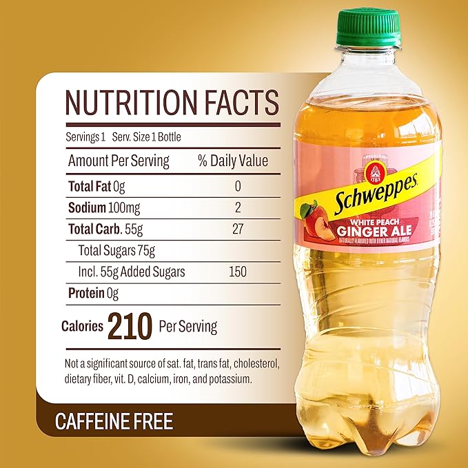 Schweppes White Peach Ginger Ale - Refreshing Crisp Delicious - 12 20oz Bottles