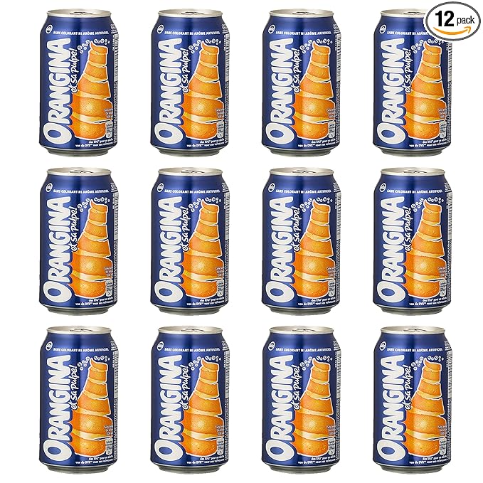 Orangina et sa Pulpe - French Imported Orange Pulp Soda Cans (12 Pack Total of 60oz)