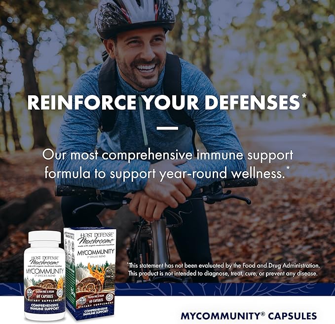 Host Defense MyCommunity Capsules - 17 Species Blend Mushroom Supplement for Immune Support - Herbal Aid with Lion's Mane Reishi. Chaga Cordyceps Turkey Tail &amp More - 60 Capsules (30 Servings)*