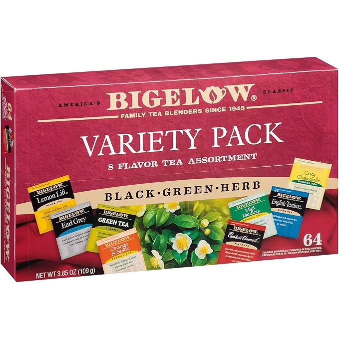 Bigelow Fine Tea &amp Herbal Tea Assortment 64 Count Box (Pack of 2) Caffeinated and Caffeine Tea 128 Tea Bags Total