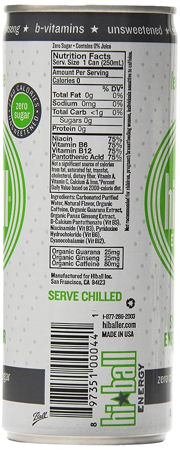 Hiball Energy Sparkling Water Lemon Lime 8.4 Ounce (Pack of 24)