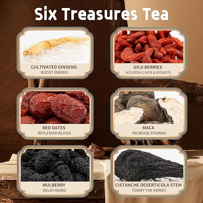 Kidney Tea Formula Ginseng Eight Treasure Tea - Natural Traditional Chinese Herbal Tea Cleanse Liver Support &amp Energy Boost Tea Bags For Men WomenEight precious Chinese herbal formulas(2 Pack/