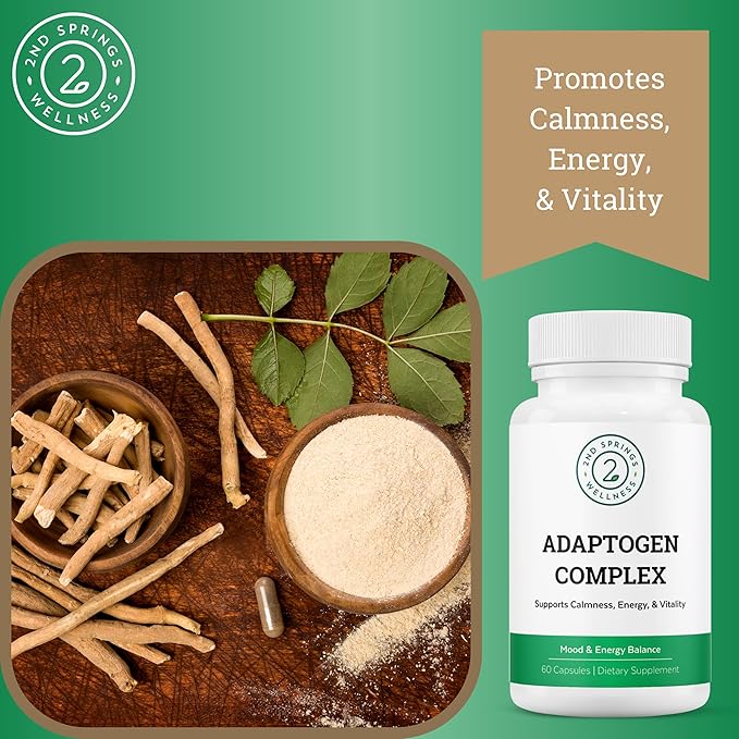 Adaptogen Complex Calmness Energy and Vitality Booster - Ashwagandha Schisandra Astragalus Ginseng Rhodiola and More - Adrenal Support Supplements - 60 Ct