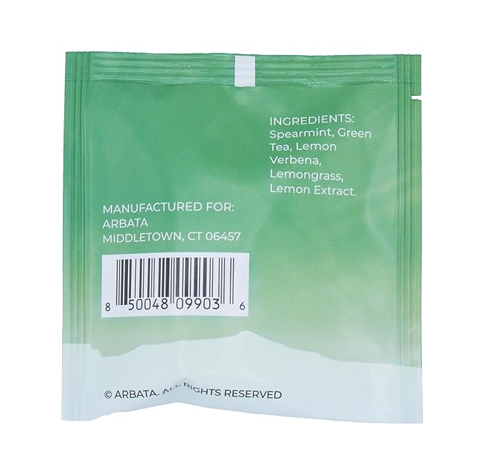 Arbata Lemon Mint Tea 24 Pyramid Tea Bags Artisanal Lightly Caffeinated Green Tea Spearmint &amp Lemon Herbal Green Tea Gift Set (Lemon Mint)