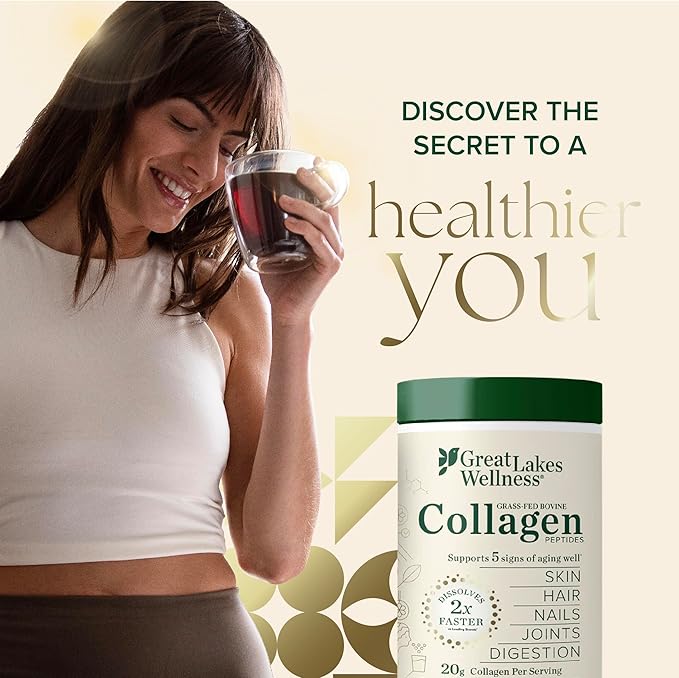 Great Lakes Wellness Collagen Peptides Powder for Skin Hair Nails Joints &amp Digestion - Chai Flavored - Quick Dissolve Hydrolyzed Non-GMO Kosher - 10 oz