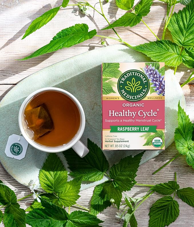 Traditional Medicinals Organic Healthy Cycle Raspberry Leaf Herbal Tea Supports a Menstrual Cycle (Pack of 4) - 64 Tea Bags Total 64.0 Count