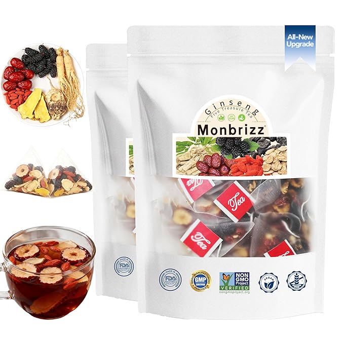 Monbrizz Kidney Tea Formula Ginseng Five Treasure Tea for Men and Women Natural Herbal Ingredients for Kidney Traditional Beverage Fruit Organic (40 Bag Gram 270.0)