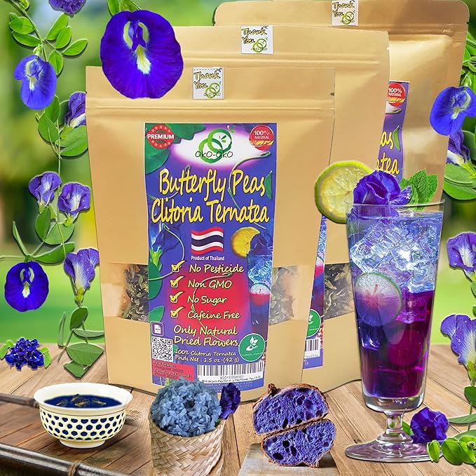 Butterfly Pea Tea 17.63 oz | OkO-OkO - Premium - 500g WHOLE DRIED FLOWER from Thailand - Blue natural infusion - Herbal tea - Blue tea - Organic Vegan food coloring - Natural color changing cocktail a
