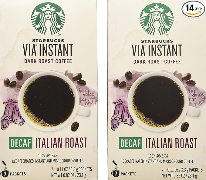 Starbucks Via Ready Brew Decaf Italian Dark Roast Instant Coffee 7-Count each (2 Pack)