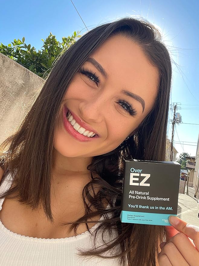 OVER EZ Pre-Drink Supplement - Party Recovery &amp Prevention Pills for a Night Out &amp Better Mornings (12 Capsules) &amp Milk Thistle Amino Acids Vitamin Bs