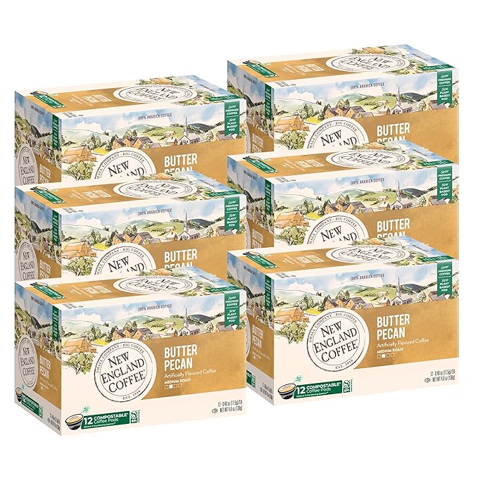 New England Coffee Butter Pecan Medium-Roast K Cup Coffee Pods 12 Count (Pack of 6) Rich &amp Buttery Flavor