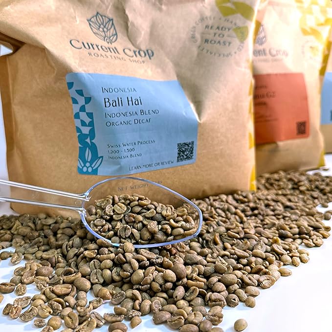 Current Crop Roasting Shop Bali Hai Organic Decaf Coffee Beans – Unroasted Green Coffee – Swiss Water Process – Indonesia Blend – Smooth &amp Balanced with Cocoa &amp Marshmallow Notes - 10 Pound Ba