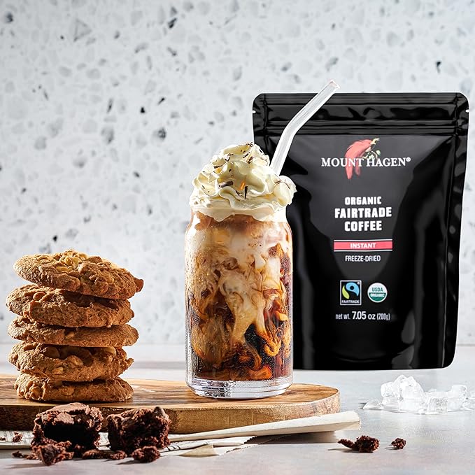Mount Hagen 7.05oz Organic Freeze Dried Instant Coffee - 10 Pack | Medium Roast Arabica Beans | Eco-friendly Fair-Trade Instant Coffee in Resealable Pouch Bag [10x7.05oz]