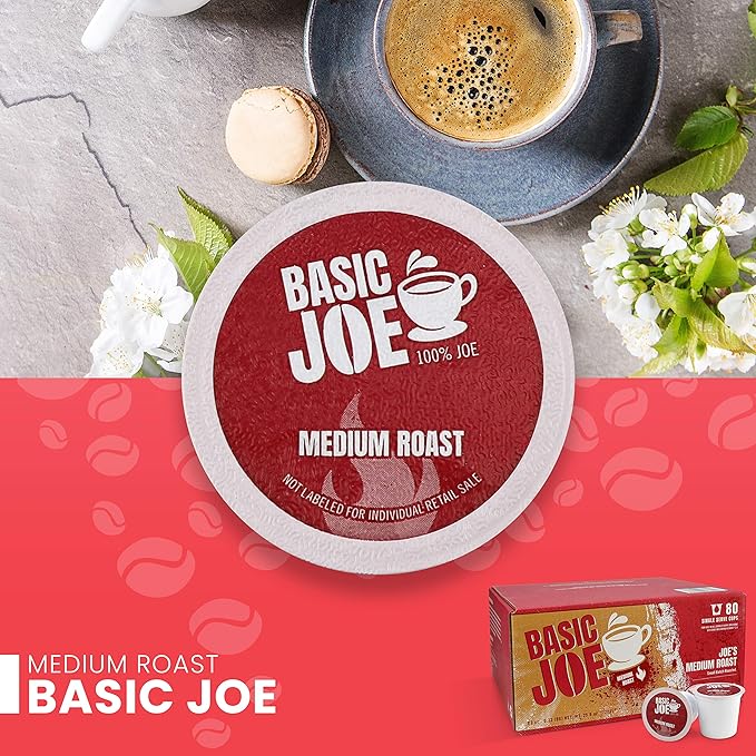 Basic Joe Medium Roast Coffee Pods - 80 Count | Single Serve K-Cup Compatible Pods | 100% Arabica | Balanced Everyday Roast | Made in USA