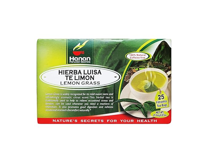 Hanan Peruvian Secrets Hierba Luisa Te Limon | 100% Natural Lemon Grass | 25 Tea Bags | Naturally Aids in Relieving Occasional Stress Tension | Promotes Healthy Sleep and Digestion - 3 Pack