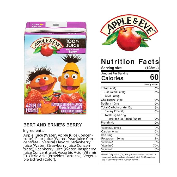 Apple &amp Eve Sesame Street Bert and Ernie's Berry Juice 4.23 Fluid-oz 8 Count Pack of 5