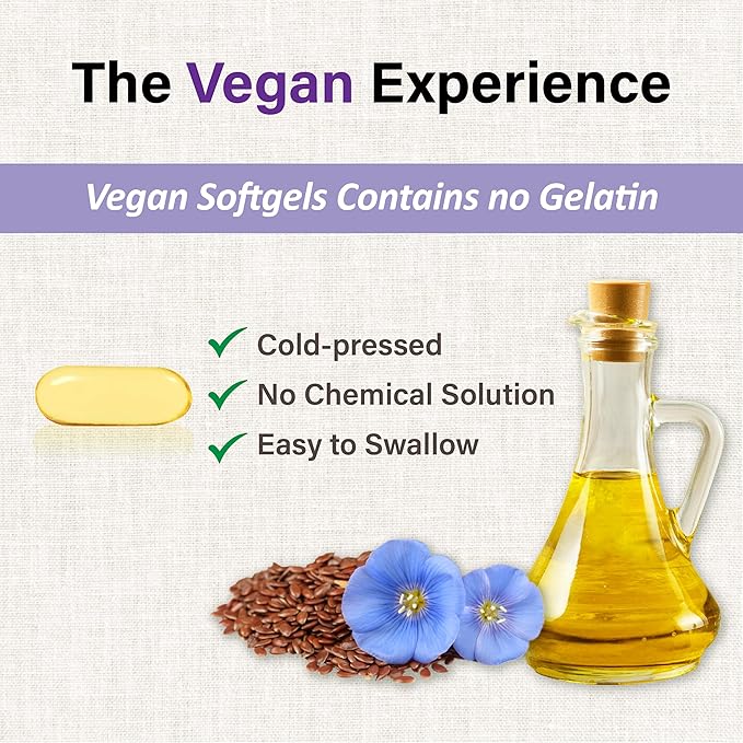 LOVITA Vegan Flaxseed Oil 1500mg with 900mg ALA Omega-3 6 9 Cold-Pressed Flax Seed Supplement Support Heart Brain Joint &amp Skin Health Non-GMO &amp Gluten Free 180 Softgels