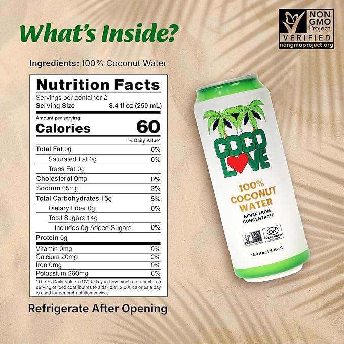 Coco Love 100% Coconut Water | 16.9 Fl Oz - 500 ml (12 Pack)