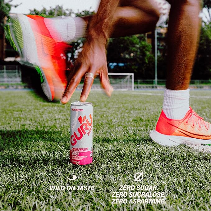 GURU ZERO SUGAR Wild Ruby Red Organic Energy Drinks Clean Energy Drink with Plant Based Natural Caffeine from Green Tea Coconut Water Prebiotic Zero Added sugars Gluten Free and Vegan Pre Workou