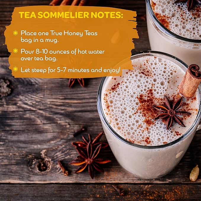 True Honey Chai Tea Pods - All Natural Organic Cinnamon Clove Coriander Anise and Fennel - 22 Count