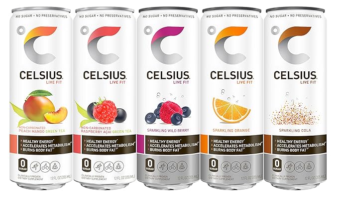 CELSIUS Fitness Drink 9-Flavor Variety Pack Zero Sugar Slim Can 12 Fl Oz (Pack of 12)