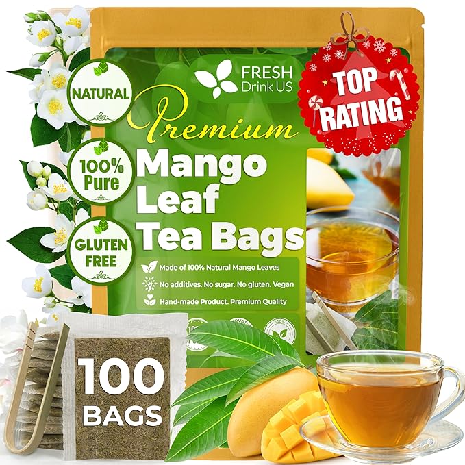 FreshDrinkUS Premium 100 Mango Leaf Tea Bags Hojas de Mango secas 100% Natural &amp Pure Loose Leaf Herbal Tea. Non GMO No Sugar No Caffeine No Gluten Vegan