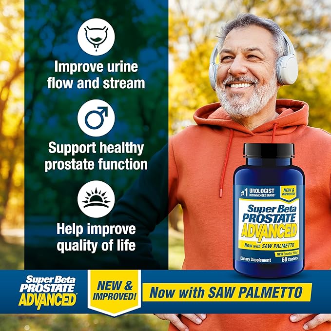 SUPER BETA PROSTATE Advanced with Saw Palmetto - Prostate Health Supplements for Men Bladder &amp Urinary Support with Beta-sitosterol Reishi Saw Palmetto Vitamin D Zinc Oxide Selenium - 120 Co