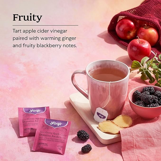 Yogi Tea Blackberry Apple Cider Digestive Awakening Tea - 16 Tea Bags per Pack (6 Packs) - Organic Tea to Support Digestive Health - Includes Ginger Root Licorice Root &amp Raspberry Leaf