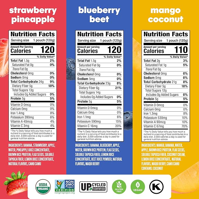 Noka Superfood Fruit Smoothie Pouches Variety Pack Healthy Snacks with Flax Seed Plant Protein and Prebiotic Fiber Vegan and Gluten Free Snacks Made in USA Organic Squeeze Pouch 4.22 oz 12 Coun