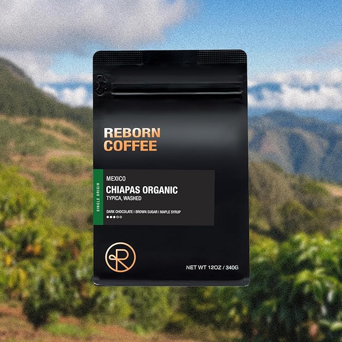 Reborn Coffee Specialty Whole Bean Coffee Medium Roast 12 Ounce Mexico Chiapas Organic Flavor Notes of Chocolate Brown Sugar and Maple Sugar