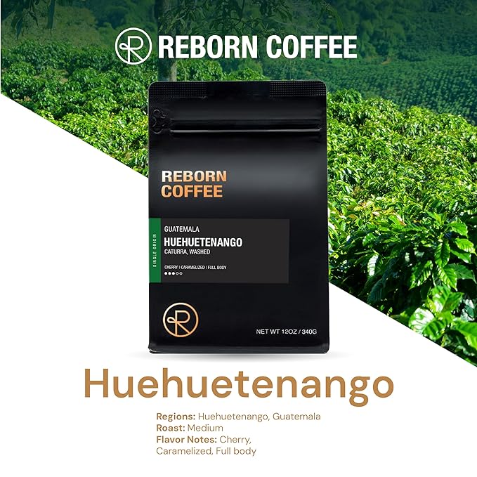 Reborn Coffee Specialty Whole Bean Coffee Medium Roast 12 Ounce Guatemala Huehuetenango Flavor Notes of Cherry Caramelized and Full Body