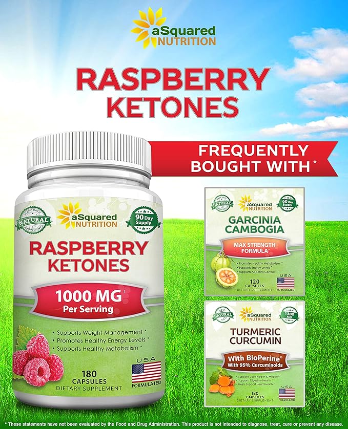 aSquared Nutrition Natural Raspberry Ketones 1000mg-180 Capsules-Weight Loss Supplement Max Strength Plus Appetite Suppressant Diet Pills Premium Lean Health Powder to Boost Pure Energy &amp Metabo