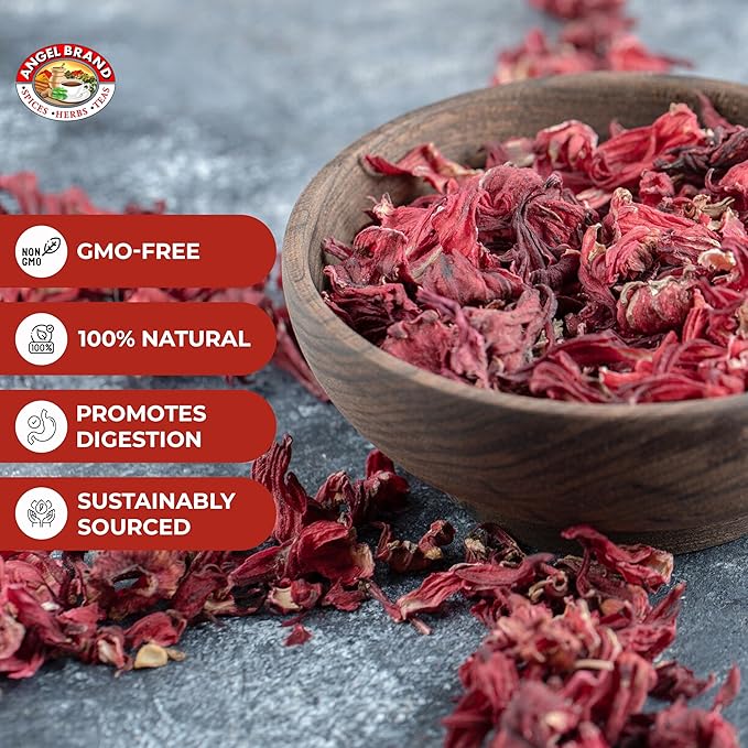Angel Brand Dried Sorrel Hibiscus Flowers 1.5 lbs Pouch - Discover Rich Flavor &amp Aroma of Healthful Delights with Hibiscus Tea Loose Leaf - Enjoy Refreshing &amp Nutritious Beverages to Elevate
