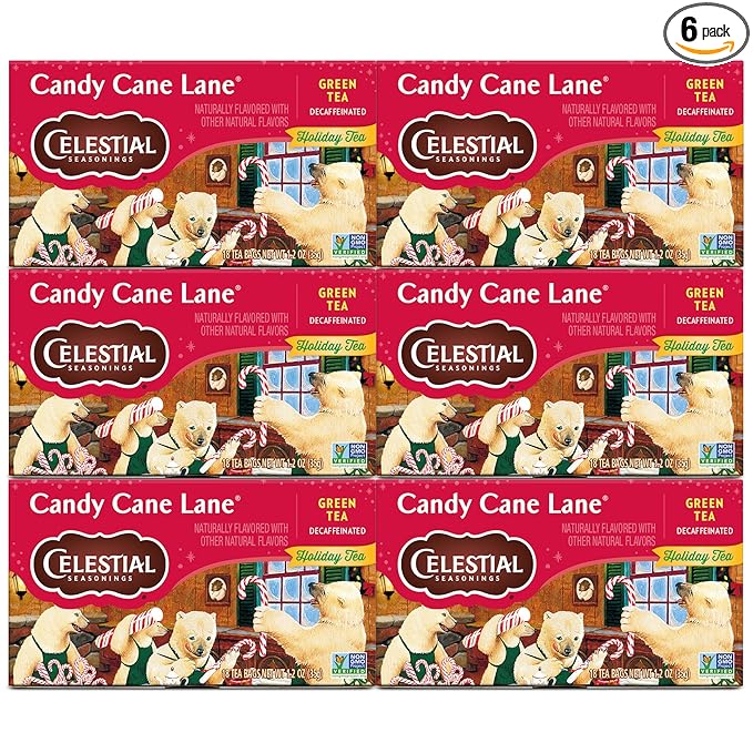 Celestial Seasonings Green Tea Decaffeinated Candy Cane Lane 18 Count (Pack of 6)
