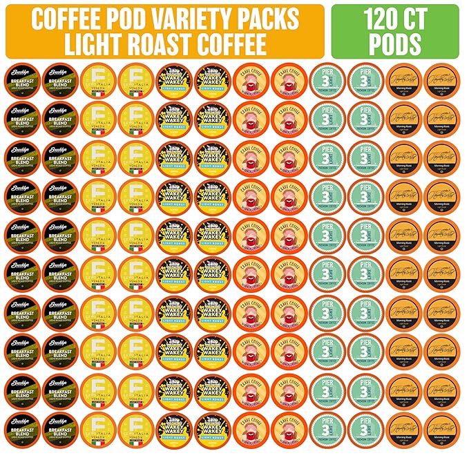 Coffee Pod Variety Packs Light Roast Sampler Assorted Compatible with 2.0 K-Cup Brewers Variety Pack 120 Count (Pack of 1)