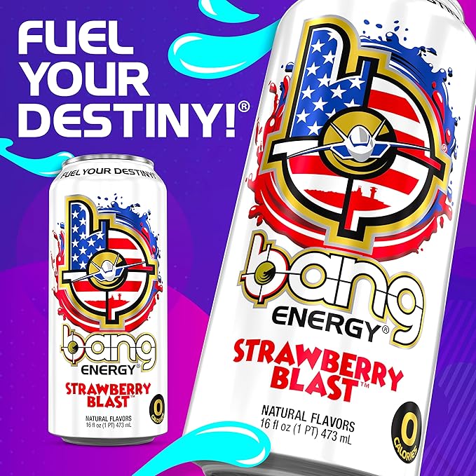 Bang Energy Strawberry Blast Sugar-Free Energy Drink 16 Ounce (Pack of 24)