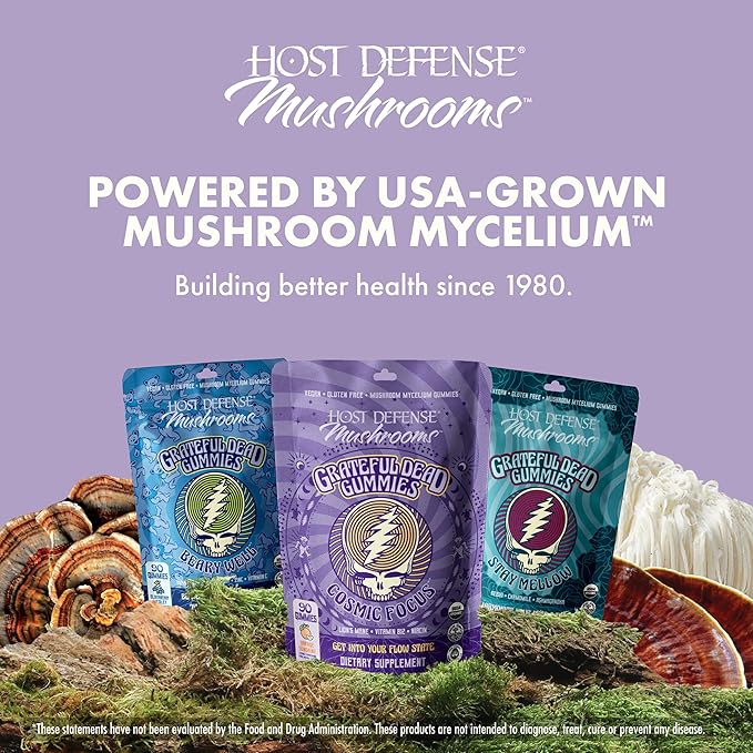 Host Defense Cosmic Focus Grateful Dead Gummies - Mushroom Gummies with Lion’s Mane B12 &amp Niacin - Supports Focus Memory Brain Function &amp Mental Energy (30 Servings)