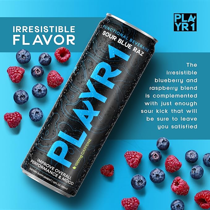 PLAYR1 Sour Blue Raz Caffeinated 24 pack
