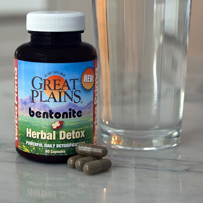 Yerba Prima Bentonite Clay Plus Herbal Detox 60 Veggie Capsules (Pack of 2) - Use Long Term or as Rapid Detox Premium Quality Ingredients Powerful Daily Detoxification Great Plains Bentonite
